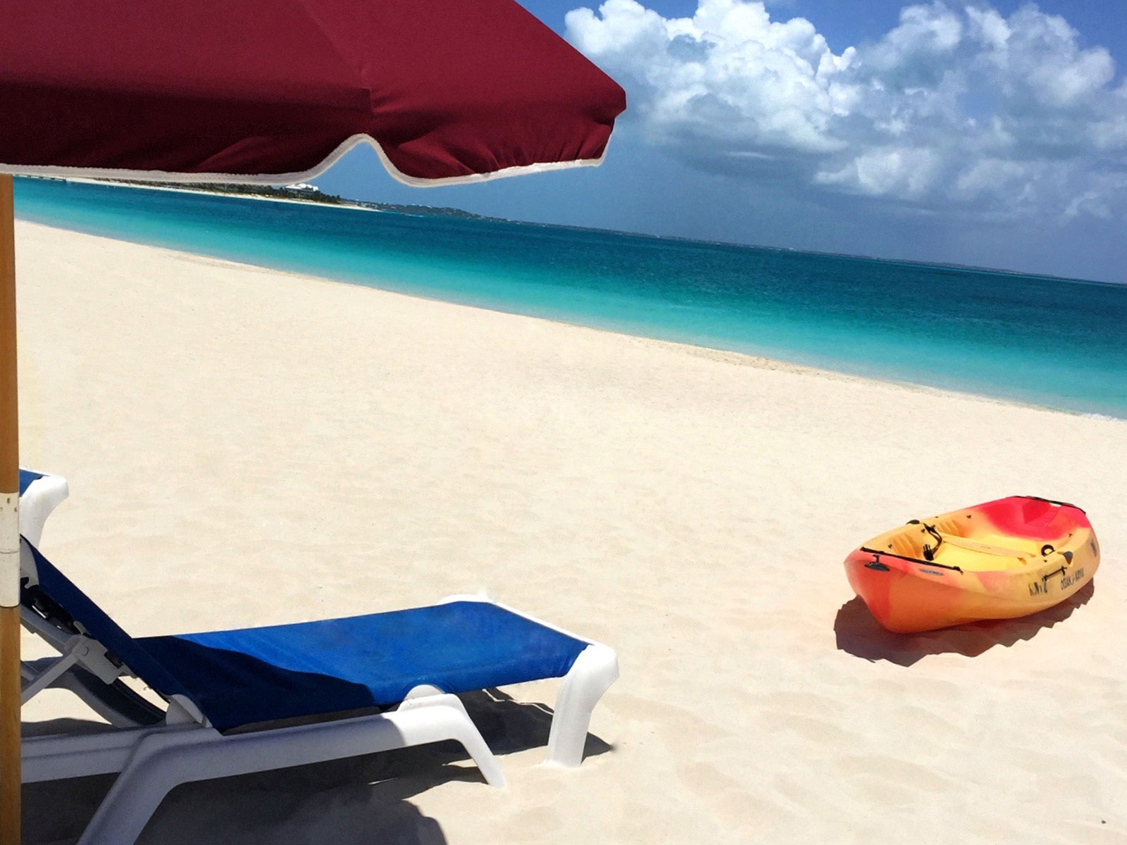 Kayak on the beach in front of our chair.