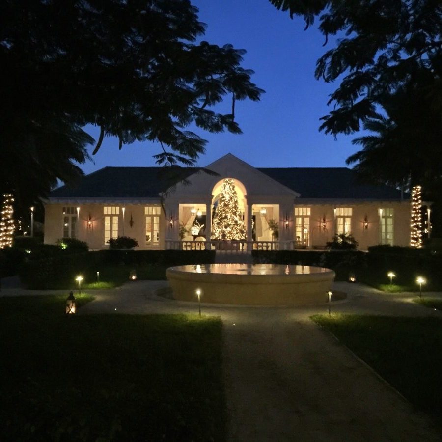 View of The Palms' lobby, dressed for Christmas, from the Parallel23 patio.